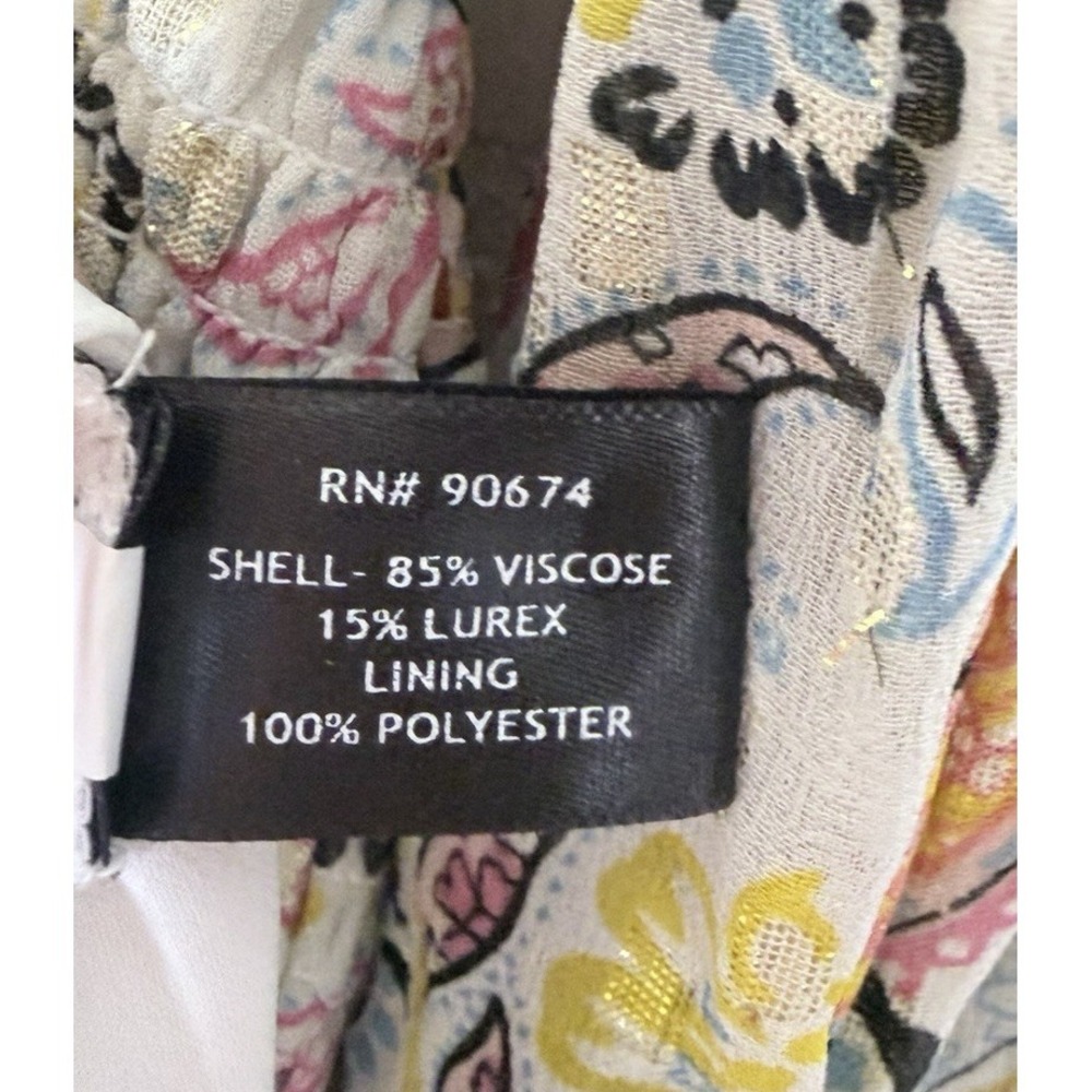 Boston Proper Smocked Mini Dress M Paisley Bell Sleeves Shimmer Fairy Peasant - Picture 9 of 13